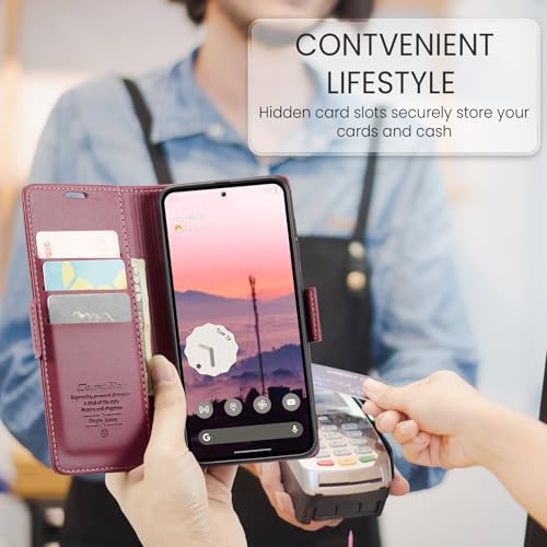 Wallet Case for Google Pixel 10/Google Pixel 10 Pro, Magnetic Flip Case with RFID Blocking Card Holder Kickstand for Women Men, Shockproof Durable Protective Phone Cover (Red) - color: Red