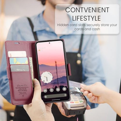 Wallet Case for Google Pixel 10/Google Pixel 10 Pro, Magnetic Flip Case with RFID Blocking Card Holder Kickstand for Women Men, Shockproof Durable Protective Phone Cover (Red) - color: Red