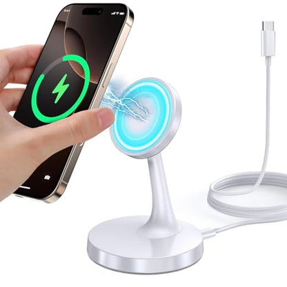 TXXTOL Magnetic Wireless Charger iPhone Stand, 15W Fast Mag-Safe Charger iPhone 17/17 Air/17 Pro/17 Pro Max 16/15/14/13/12 Series Magnet Wireless Charging Station/Pad/AirPods for Home, Office, Travel - color: 1Pack White