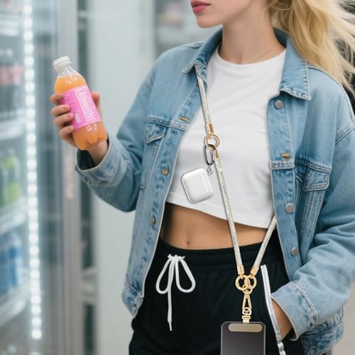 ABJFJE Crystal Phone Lanyard Crossbody & Wrist Strap Phone Strap Crossbody & Wrist Lanyard Anti Theft Phone Strap for Women - color: White Ab