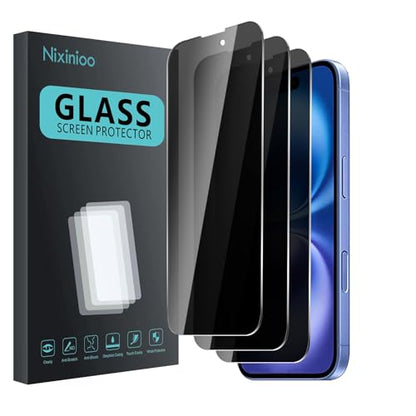 3 Pack Privacy Screen Protector for iPhone 16 / iPhone 15 / iPhone 15 Pro, Anti Spy Tempered Glass 9H Hardness, Black Protector Anti Spy, Bubble Free, Anti-Scratch - size: iPhone 16/15/15 pro FK3