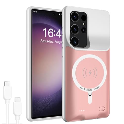 Battery Case for Galaxy S22 Ultra/S23 Ultra,12000mAh High Capacity Rechargeable Portable Protective Extended Charger Case Compatible with S22 Ultra/S23 Ultra 6.8inch Charging Case with Wireless-Pink - size: Galaxy S22 Ultra/S23 Ultra