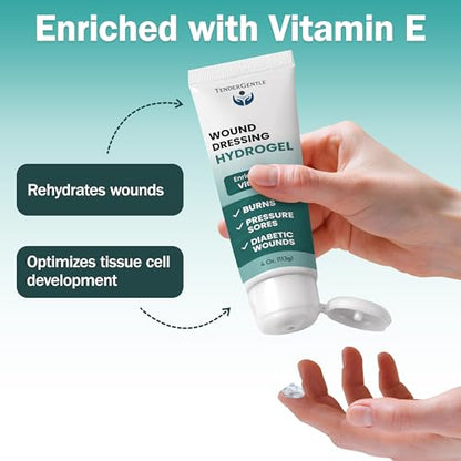 Hydrogel Wound Dressing Ointment - 4 oz Amorphous Hydrogel for Wound Care, Burns, Diabetic Ulcers - Enriched with Vitamin E - First Aid Gel for Medical Facilities and Nursing Homes - size: 4 Ounce (1 Pack)