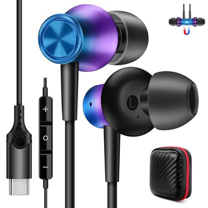 COOYA USB C Headphones for iPhone 17 18 Pro Max/iPad Wired Earbuds Purple - color: Purple