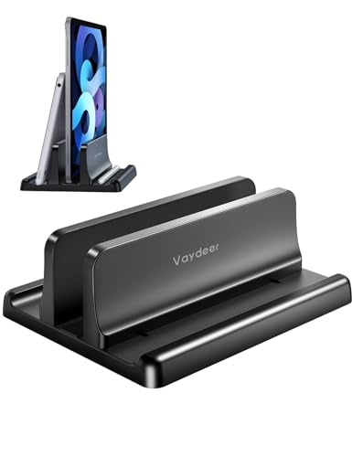 Vaydeer Vertical Laptop Stand Holder Organizer Plastic Adjustable Desktop Notebook Dock Space-Saving 3 in 1 for All MacBook Pro Air,Mac,HP,Dell,Microsoft Surface,Lenovo,up to 17.3 inches (Black) - color: Black