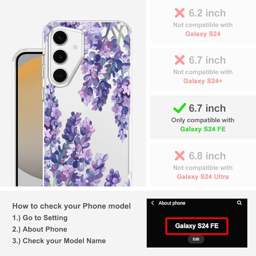 MOSNOVO Case for Samsung Galaxy S24 FE, [Buffertech 6.6ft Military-Grade Drop Protection] [Anti Peel Off Tech] Clear TPU Bumper Phone Case Cover Design - Lavender - color: Clear - Lavender, size: Samsung Galaxy S24 FE