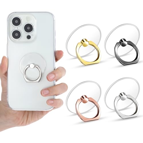 4 Pack Phone Holder Ring Transparent Finger Grip Loop 360 Degree Rotation Finger Ring Stand Cell Phone Kickstand Ring Compatible Various Mobile Phones Or Phone Case(Silver/Black/Gold/Rose Gold)