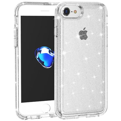 TENOC Phone Case Compatible with iPhone SE (2nd & 3rd Generation) & iPhone 7/8, Glitter Clear Sparkling Protective Bumper Cute Cover for Girls Women - color: Clear Glitter, size: iPhone 7/8/SE