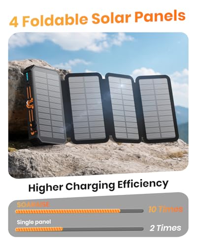 SOARAISE Solar Power Bank 48000mAh Wireless Portable Charger with 4 Cables - color: Orange