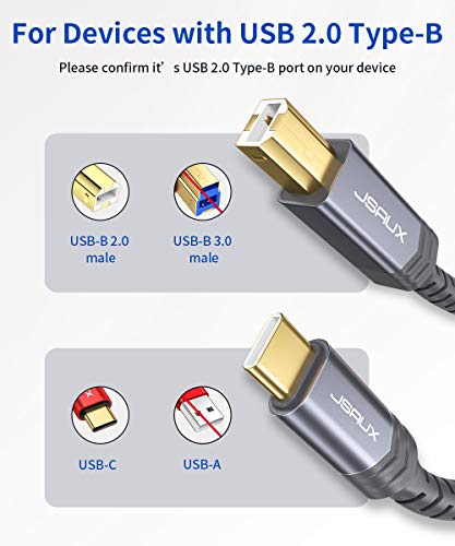 JSAUX USB B to USB C Cable 10ft, Printer Cable USB C for MIDI Keyboard - color: Grey, size: 10 ft