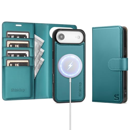 Shieldtop Compatible with MagSafe iPhone 17 Air Wallet Case,Blue Green | 2 in 1 Detachable Magnetic,Credit Card Holder Slots,RFID Blocking,PU Leather,Kickstand,Flip Folio Phone Cover for Men & Women - color: Blue Green, size: iPhone 17 Air - 6.6"