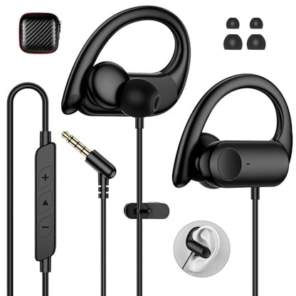 Wired 3.5mm Jack Earbuds with Mic Over Ear Headphones for iPod Laptop Black