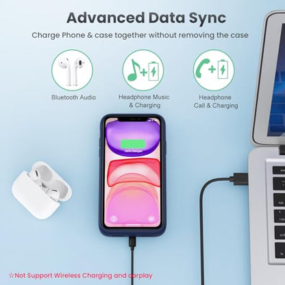 Battery Case for iPhone 11/XR, 7500mAh Ultra-Slim Portable Charging Case Rechargeable Protective Battery Pack for iPhone 11 and iPhone XR External Charger Case 6.1 Inch-Blue - color: Blue