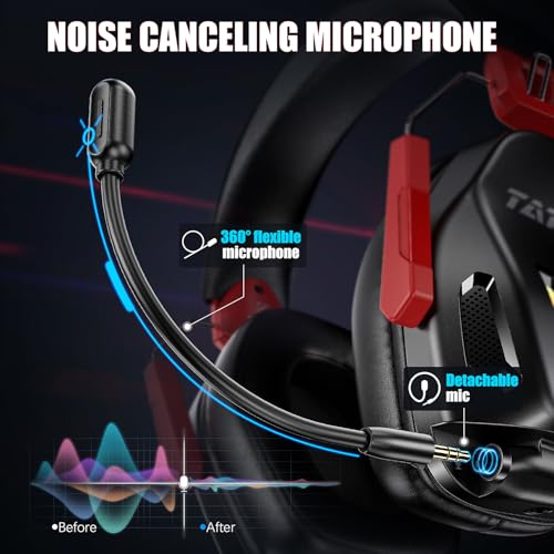 Wireless Gaming Headset for Ps5 Ps4 PC Switch Wireless Gaming Headphones 2.4GHz USB & Type-C & Bluetooth 5.3, 40H+ & 7.1 Surround Sound with Detachable Noise Cancelling Microphone