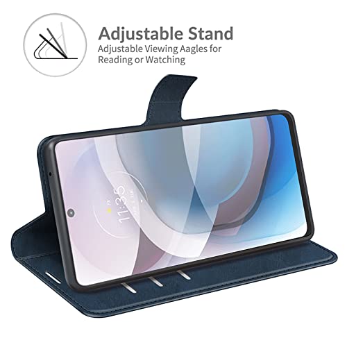 Flip Case for Motorola One 5G UW Ace Wallet Leather Magnetic Protective Cellphone Case for Moto One 5G Ace 2021 / Moto G 5G Folio Book Cover & Stand (Blue) - color: Blue