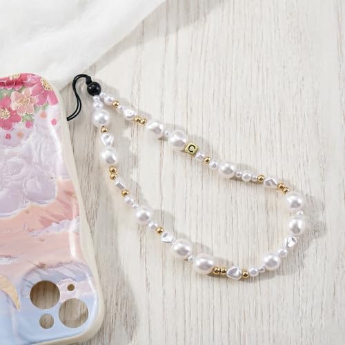 Beaded Phone Charm Lanyard Strap Girly Style Fixed Beads Pearl Lanyards - color: PH-hdcy-2