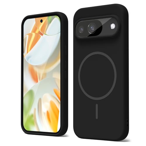 oakxco for Google Pixel 9/9 Pro Case Silicone Mag Safe, Magnetic Slim Thin Phone Case Compatible with Magsafe, Women Girls Cute Girly Aesthetic Soft Rubber Gel Safecase with Camera Cover, Black - color: Black, size: Pixel 9/ 9 Pro