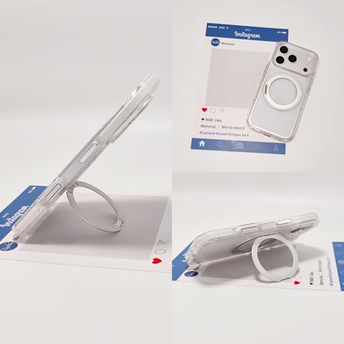 for iPhone 17 Case Clear Magnetic Phone Cases with 360°Stand,[Fit for MagSafe] Acrylic Transparent Case,Anti-Yellowing Rugged Shockproof Protective Cell Cover,6.3" Silver - color: Silver