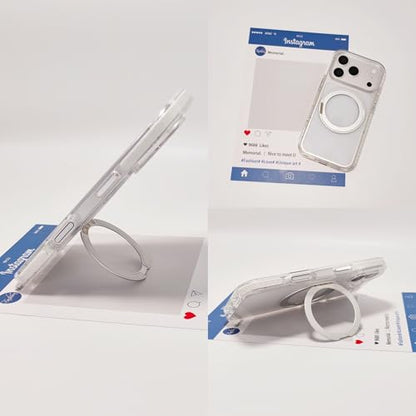for iPhone 17 Case Clear Magnetic Phone Cases with 360°Stand,[Fit for MagSafe] Acrylic Transparent Case,Anti-Yellowing Rugged Shockproof Protective Cell Cover,6.3" Silver - color: Silver