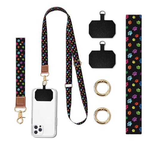Phone Lanyard Crossbody Wrist Strap, Universal Adjustable Neck Strap for Phone Case Keys ID Badges, Travel Essential - color: Black Dog Paws