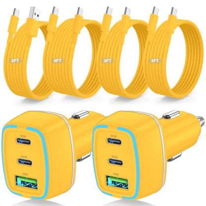 75W USB C Car Charger, 3-Port Super Fast Charging Cigarette Lighte - color: Yellow