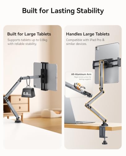 ORICO Tablet Stand, 3-Section Aluminum arm, 4-axis Adjustment, RA1, Gray - color: Gray