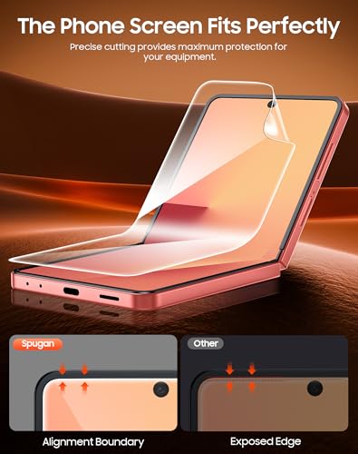 Spugan for Samsung Galaxy Z Flip 7 Screen Protectors, 2 Pcs Inner Screen TPU Protective Film [Installation Kit] + 2 Pcs Outer Screen Tempered Film, Durable, Scratch Resistant, Bubble Free, Newbie Friendly, Ultra HD - size: Flip7-2+2 Pac