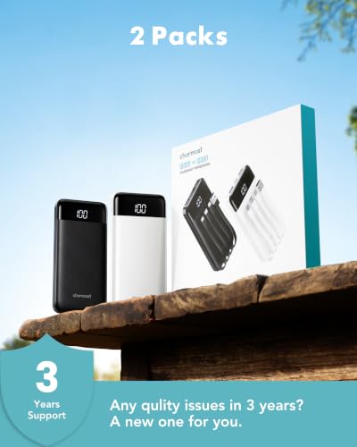 charmast 2 Pack Portable Charger, 10000mAh Power Bank Built-in Cables - color: Black+White