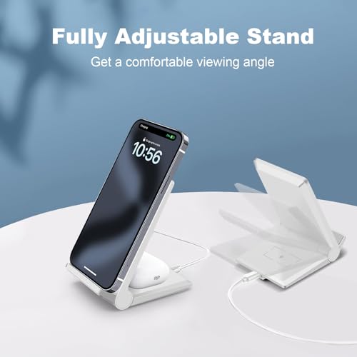 PDKUAI 2 in 1 Wireless Charger,[New Update] 25W Foldable Wireless Charging Station for Samsung Galaxy 25/24/23/Note 20/Buds3,Dual 15W Fast Dual Induction Charge Stand for iPhone 17/17 Pro/16/15/14 - color: White-New