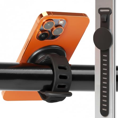 Super Strong Gym Fitness Secure Silicone Strap Phone Mount for MagSafe Compatible Devices, Multi use for Gym Equipment Stroller Treadmill Peloton Exercise Bikes and anything Magnet stick on to