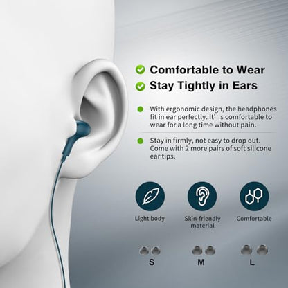 USB C Headphones for iPhone 18 Pro Max 17 16 15/Galaxy S26 FE Wired Earbuds - color: Lake-Blue