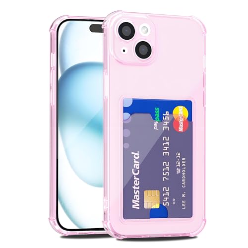 LoeoeL for iPhone 15 Case Wallet, Purse for Women Thin Slim Clear Phone Case with Card Holder Credit Card Slot, Transparent Soft TPU Silicone Cover with Hard Camera Cover Protection, Light Pink - color: Light Pink, size: 15