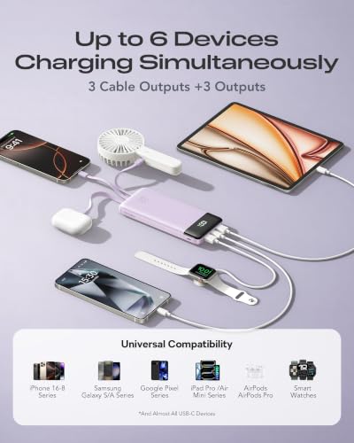 Orfeika 20000mAh Power Bank, Portable Charger with 4 Built-in Cables - color: Lavender