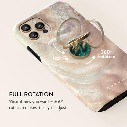 BURGA Cell Phone Ring, Holder Grip and Stand - Finger Phone Grip for Back of Smartphone Case, Kickstand 360 Rotation Ring - color: Emerald Pool, style: Gold