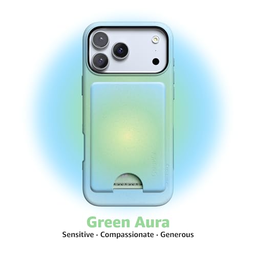 Casely MagWallet | Aura | Inner Glow | Green | Slim Wallet Card Holder | Compatible with MagSafe | Soft-Touch Hard Silicone | Holds Up to 3 Cards - color: Aura | Inner Glow | Green
