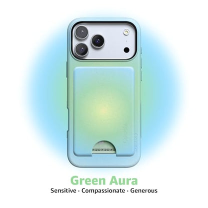Casely MagWallet | Aura | Inner Glow | Green | Slim Wallet Card Holder | Compatible with MagSafe | Soft-Touch Hard Silicone | Holds Up to 3 Cards - color: Aura | Inner Glow | Green