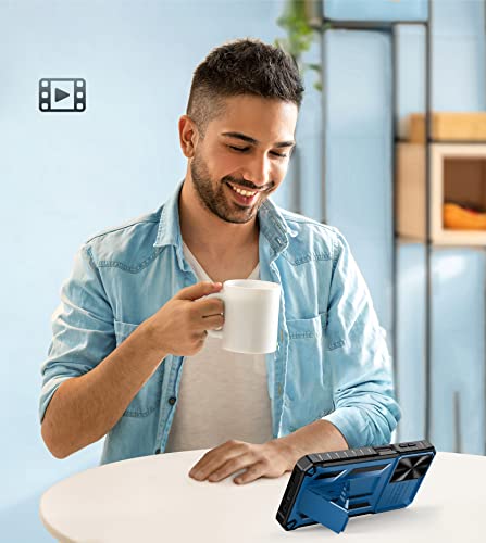 FNTCASE for Samsung Galaxy A14-5G Case with Slide Camera Cover & Holster | Built in Kickstand, Military Grade Dropproof Protection, Heavy Duty Rugged Phone case, Outdoor Protection - color: Blue Navy