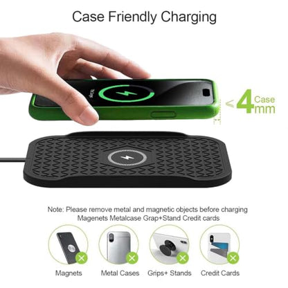 Wireless Car Charger,Fast Wireless No-Slip Charging Pad for car Cell Phone Cordless Charger mat Samsung Galaxy S24/S23/S22/S21, Android Phones, iPhone 16/15/14/13/12 Series,Airpod (Black)