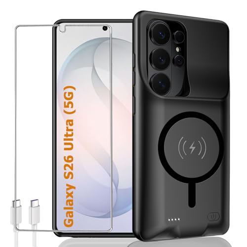 Battery Case for Galaxy S26 Ultra,12000mAh Portable Protective Smart Wireless Charging Case Support Carplay Compatible with Galaxy S26 Ultra(6.9 inches)Rechargeable Extended Battery Case(Black) - size: Galaxy S26 Ultra