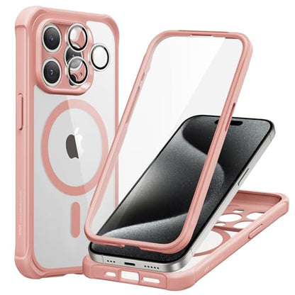 ESR for iPhone 15 Pro Max Case, Compatible with MagSafe, Full-Body Military-Grade Drop Proof Case with Built-in 9H+ Tempered Glass Screen Protector, Armor Series, Clear Pink | Compatible with MagSafe, with Camera Lens Protector, Military-Grade Drop Protec