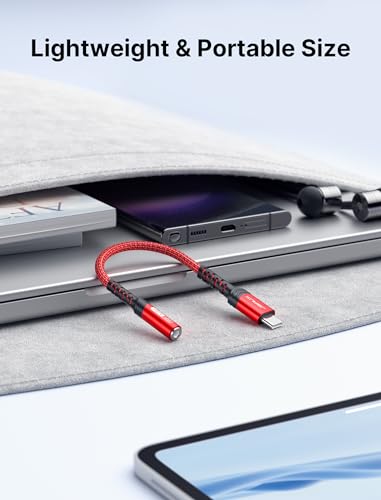JSAUX USB C to 3.5mm AUX Audio Adapter for iPhone 17/15, Galaxy S25, Red - color: Red, size: 1 x 0.6ft