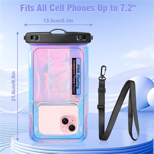 Dry Bags IP68 Waterproof Phone Pouch with Fluorescent Design, Screen Touchable, for Swimming, Hiking & Boatin