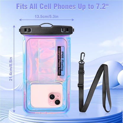 Dry Bags IP68 Waterproof Phone Pouch with Fluorescent Design, Screen Touchable, for Swimming, Hiking & Boatin