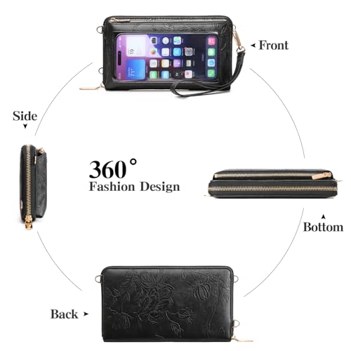 GOIACII Phone Purse Crossbody Bags for Women Small Travel Wallet Touch Screen RFID Blocking - color: A11 Black Pattern