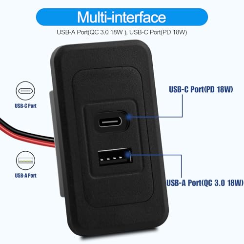 2 Pack RV USB Outlet 12V-24V Wall Mount, Dual USB Charger, USB-A & USB-C Output 5V 1.5A, Automotive USB Outlet Socket Adapter for RV Marine Boat Bus ATV Motorcycle Truck(Black) - color: Black