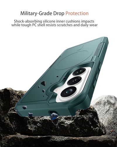 Heavy Duty Magnetic Case for Samsung Galaxy S25 Plus, Military Grade Dual Layer Shockproof, Compatible with MagSafe, Matte Finish Protection Cover - color: Green, size: Galaxy S25 Plus 6.7 Inch