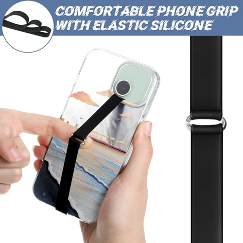 3 Pcs Silicone Phone Grip Anti Slip Finger Loop Holder Strap Flexible Elastic Universal Phone Loops Back of Cell Phones Case Closures for Travel Office Shopping (Black)