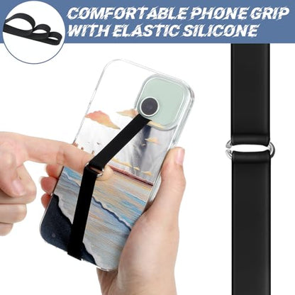 3 Pcs Silicone Phone Grip Anti Slip Finger Loop Holder Strap Flexible Elastic Universal Phone Loops Back of Cell Phones Case Closures for Travel Office Shopping (Black)