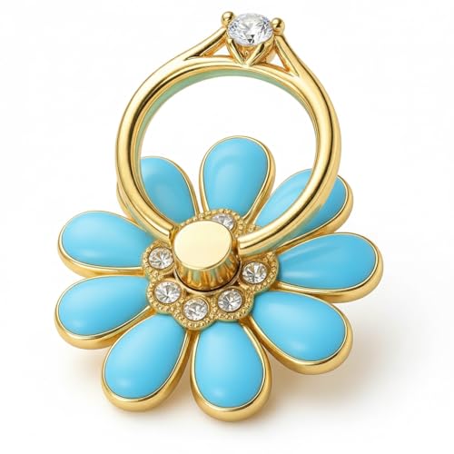 NXVX Daisy Flower Phone Ring Holder, Blue Bling Finger Grip & Kickstand - color: Blue
