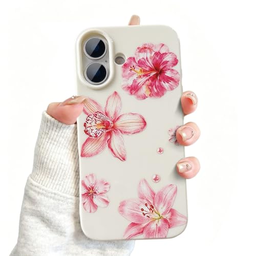 QLTYPRI for iPhone 13 Case Cute Pink Floral Flower, Pearl Lily | Pearl Lily Flower Aesthetic Phone Case,Raised Camera Protection,Slim Soft TPU Shockproof Protective Cover for Girls Women - color: Pink Pearl Lily Flower, size: iPhone 13